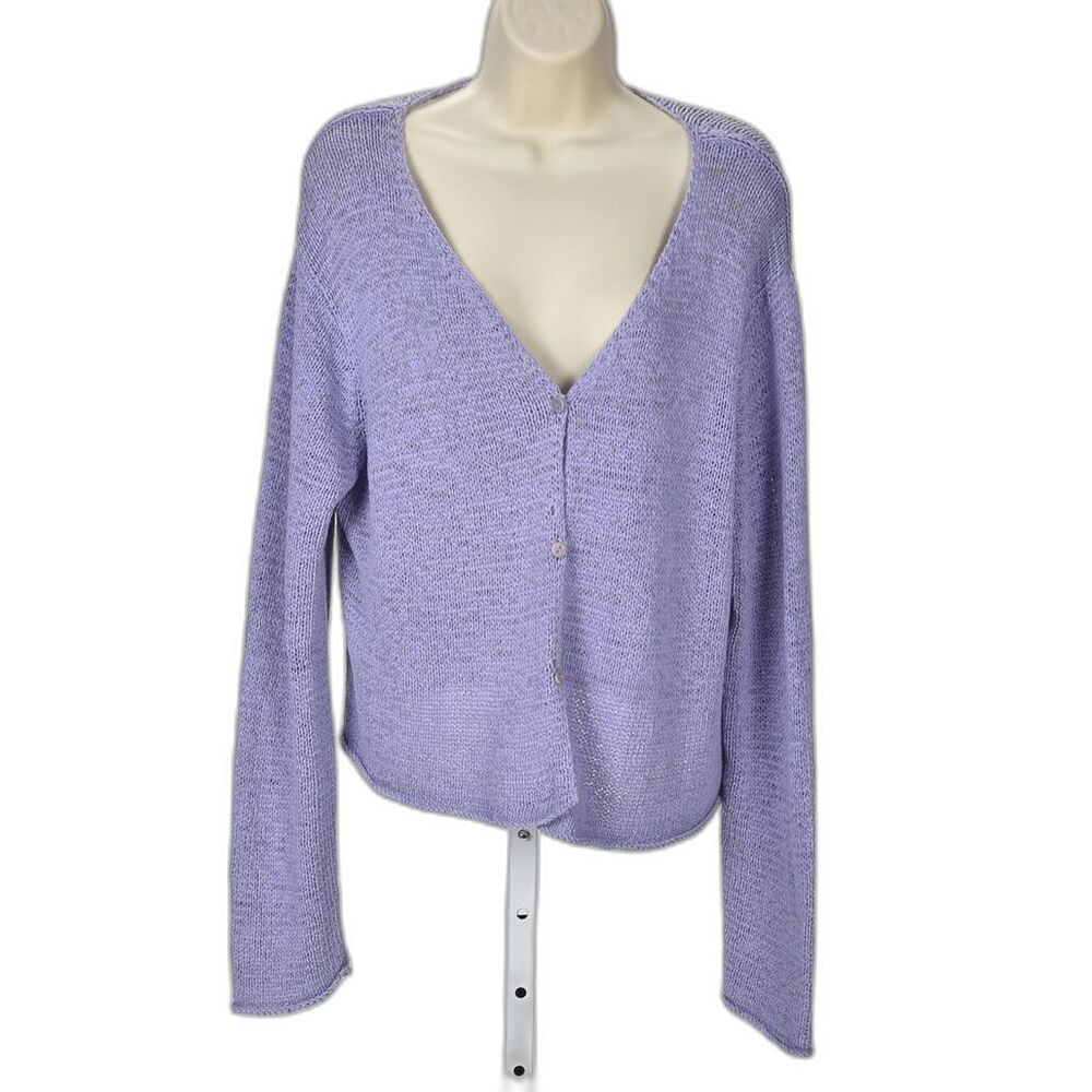 Elieen Fisher Open Weave Lavender Cardigan Sweater Size M